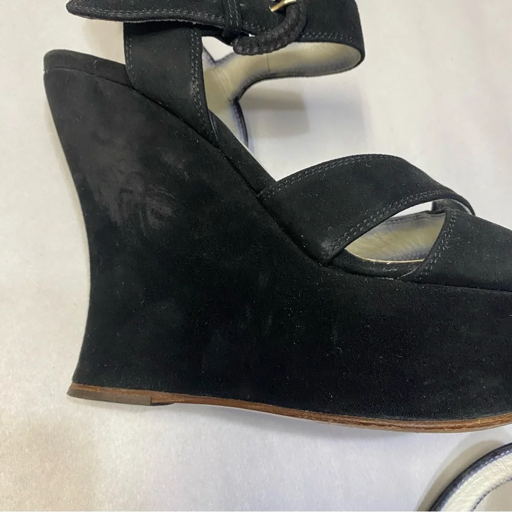 Yves Saint Laurent YSL Platform Wedge Heels Size 8 Suede Rive Gauche Designer